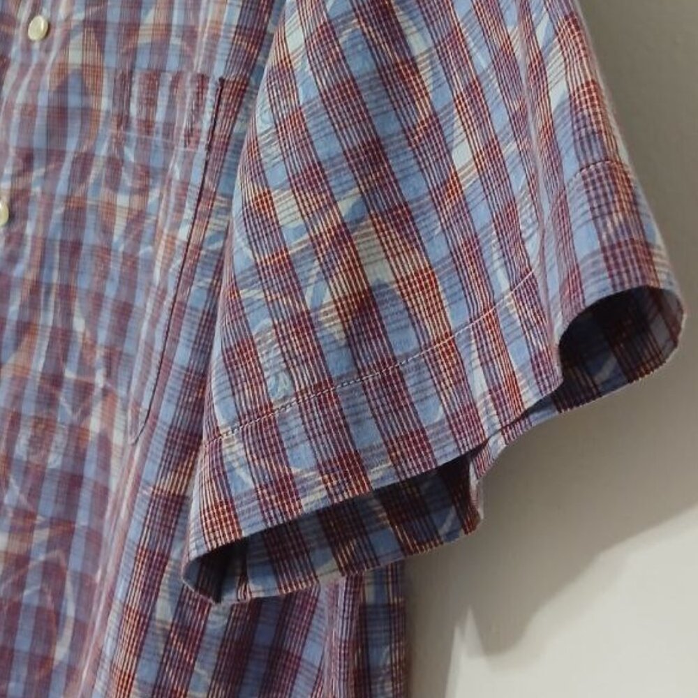 R&G Men’s Plaid Shirt L 100% Cotton Short Sleeve - Picture 8 of 11